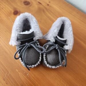Gray Fuzzy Baby Moccasins